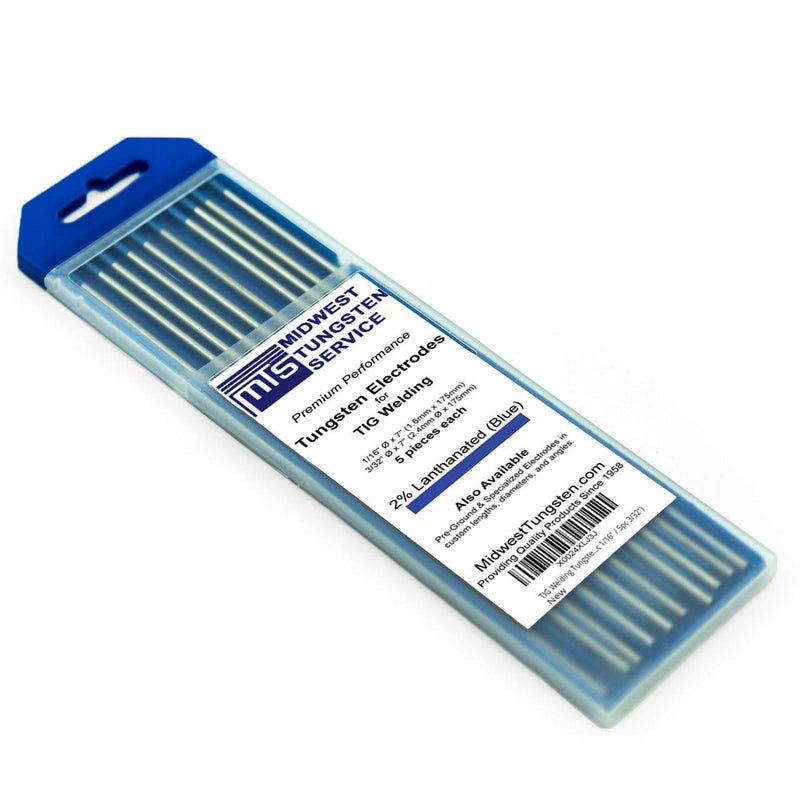 Midwest Tungsten Service TIG Welding Tungsten Electrodes 10-Pack (Blue - 2% Lanthanated (WL20/EWLa-2), 5pc 1/16" & 5pc 3/32") Blue - 2% Lanthanated 5pc 1/16" & 5pc 3/32"