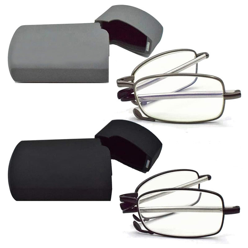 [Australia - AusPower] - 2 Pack Reading Glasses Blue Light Blocking, Anti UV Glare, Foldable Computer Spring Hinge Readers for Women Man Black&gunmetal 1.5 x 