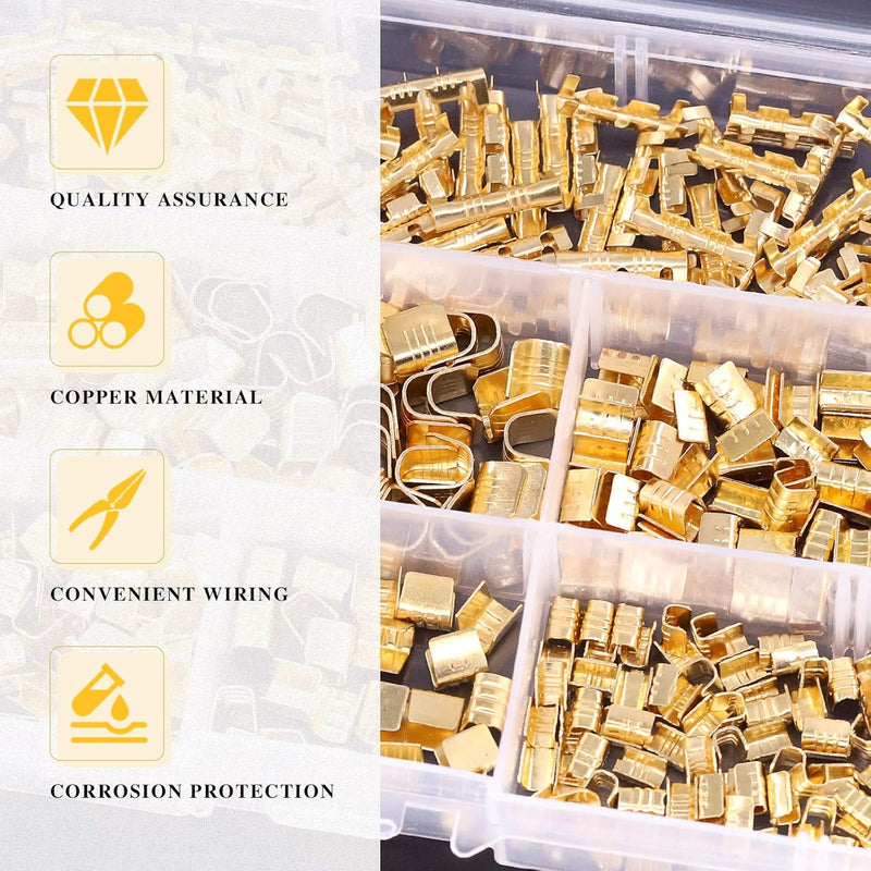 KeeYees 500 Pcs U Shape Copper Ring Terminals Crimp Kit - Non-Insulated Assortment Cable Wire Spade Electric Butt Connector Kit