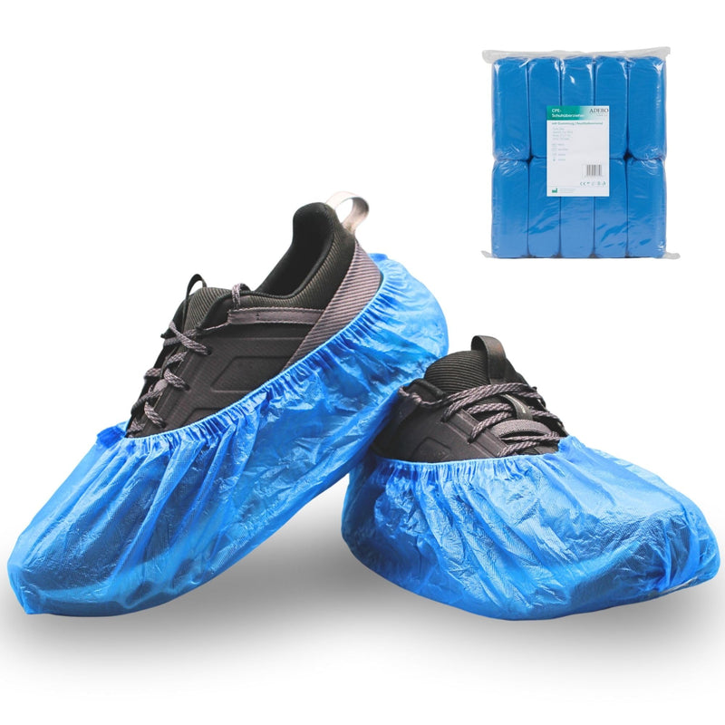 ADEBO Waterproof Shoe Covers, Pack of 100, CPE Overshoes 3 g, Non-Slip, Tear-Resistant, Universal Fit, Disposable, for Household and Commercial Use Blue standard