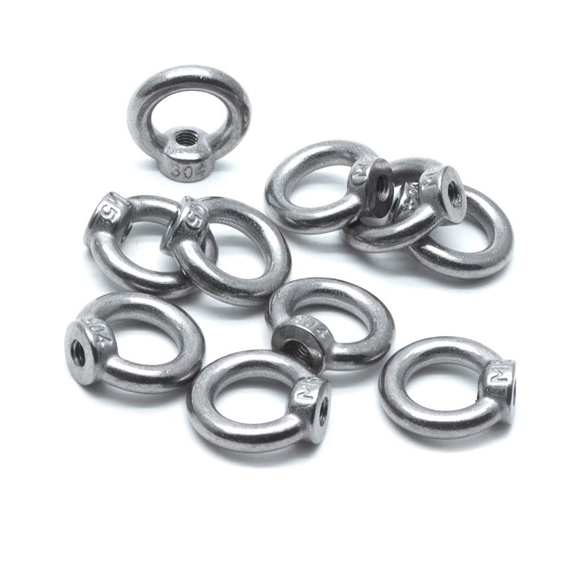 [Australia - AusPower] - 10Pcs M5 Ring Shape Lifting Eye Nuts 304 Stainless Steel Threaded Nuts 