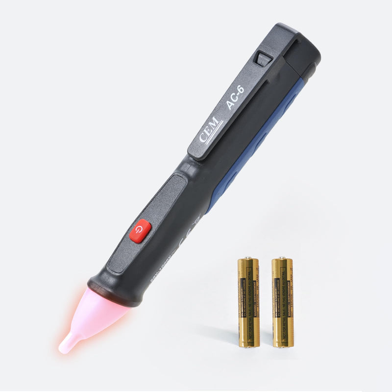 [Australia - AusPower] - Voltage Tester,CEM AC-6 Non-Contact Voltage Detector,Electrical Tester,AC,LCD Display in Percentage,Buzzer Alarm,Live Wire Tester,Wire Breakpoint Finder - Black-Built-in/External Battery (Random) 