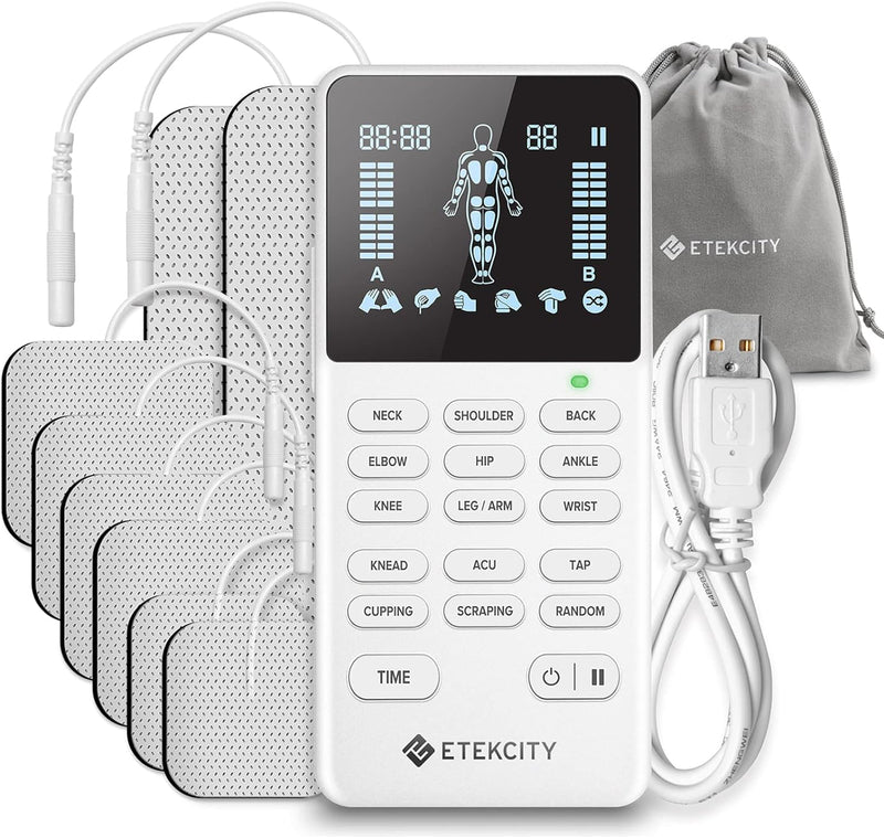 [Australia - AusPower] - Etekcity 4-Output TENS Unit, FSA HSA Store Eligible, Muscle Stimulator Accessories Machine, Neck Back Massager, Period Cramp, Nerve Sciatica Pain Relief, Rechargeable Electric Medical Physical Therapy 