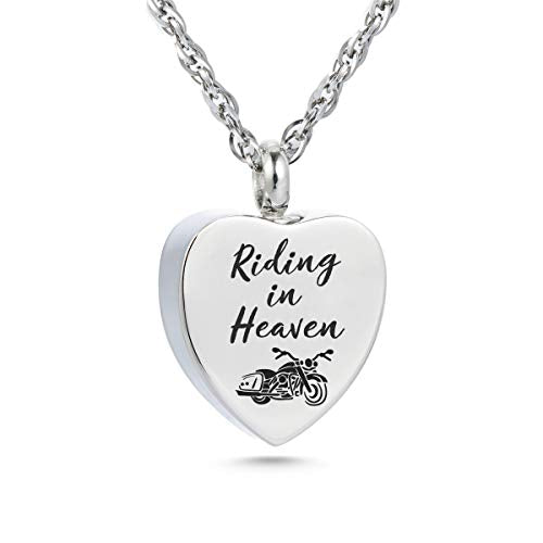 Gredstar Motorcycle Urn Necklace for Ashes, Heart Memorial Pendant Riding in Heaven