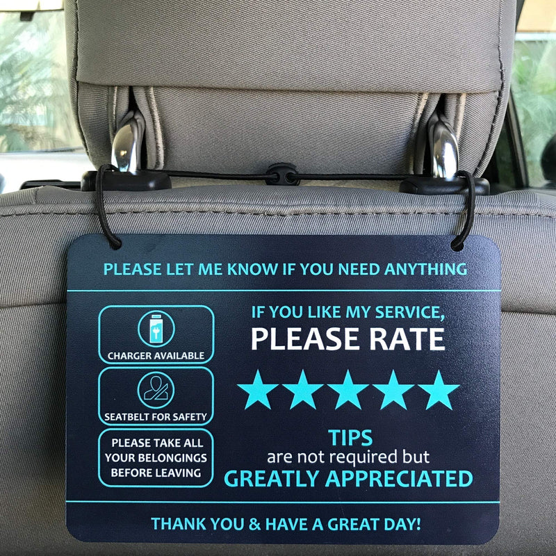 [Australia - AusPower] - Compatible with Lyft Uber (2-Pack) Tips Rating Appreciated Rideshare Accessories – 7” x 5” – Interior Acrylic Headrest Sign - Rate Me Tip No Smoking for 5 Star Rides for Ride-share Drivers Blue 