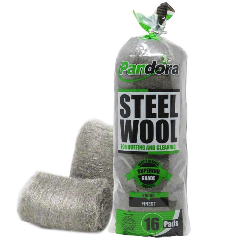 [Australia - AusPower] - Pandora Steel Wool #0000 - Finest Grade, 16 Pads for Buffing and Cleaning - Quality Metal Strands - Ideal for Windows and Furniture #0000 Finest 