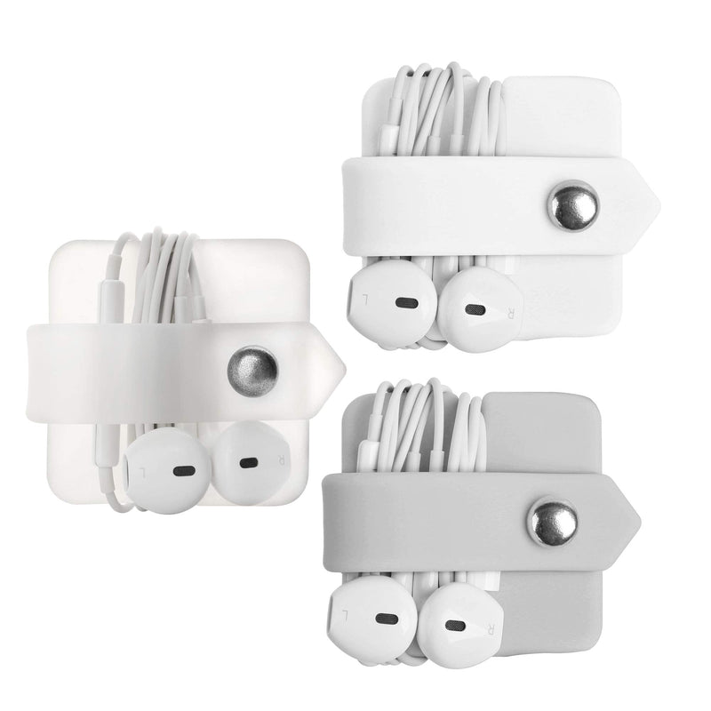 [Australia - AusPower] - ELFRhino Silicone Earphone Organizer Earphone Wrap Winder Headphone Cord Organizer Wrap Winder Manager/Cable Winder 3 Pieces White+transparent+grey 