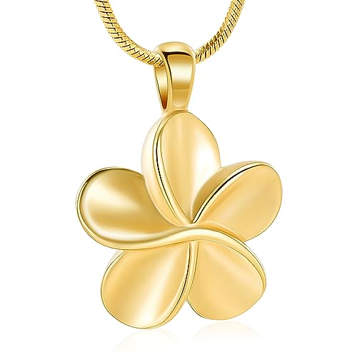 Flower Cremation Ashes Jewelry Cremation Necklace Memorial Locket for Ashes Keepsake Urn Pendants for Women/Men Gold