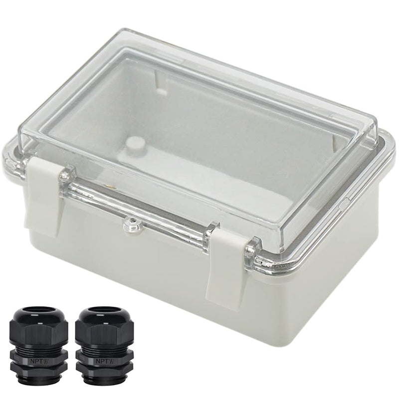 [Australia - AusPower] - Zulkit Junction Box ABS Plastic Dustproof Waterproof IP65 Electrical Boxes Hinged Shell Outdoor Universal Project Enclosure Clear Cover with 2 Cable Glands 5.9 x 3.9 x 2.8 inch (150x100x70 mm) 5.9" x 3.9" x 2.8" 