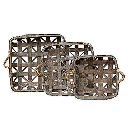 CWI Square Tobacco Basket with Metal Straps - Small, Medium, and Large Hanging Basket for Wall Storage and Decorations - 3 - Dark Brown