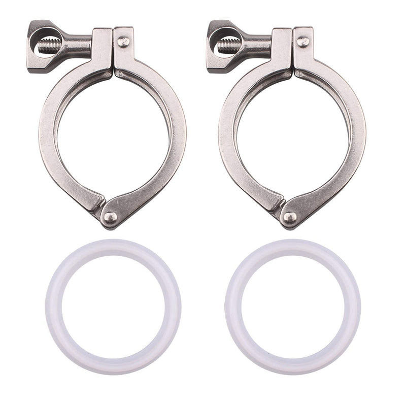 [Australia - AusPower] - DERNORD Tri-clamp Stainless Steel 304 Single Pin Heavy Duty Tri Clamp with Wing Nut for Ferrule TC with 1 pc Silicone Gasket (2" Tri-clamp+Silicone Gasket) (2 Inch Tri clamp Size: 2 Pack) 2 Inch Tri clamp Size: 2 Pack 