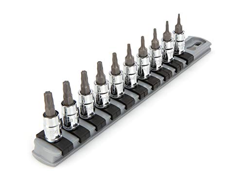 TEKTON 10-piece Torx bit socket set with star drive sockets in a durable storage case