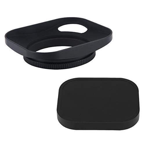 Haoge LH-B46P 46mm Square Metal Screw-in Lens Hood Hollow Out Designed with Cap for Leica Rangefinder Camera with 46mm E46 Filter Thread Lens Black
