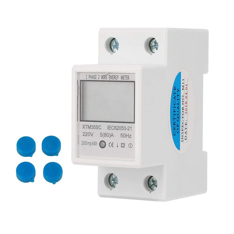 [Australia - AusPower] - Digital LCD Energy Meter, 220V 5(80)A, 1-Phase 2 Wire, 2P Din-Rail, Electric Meter 