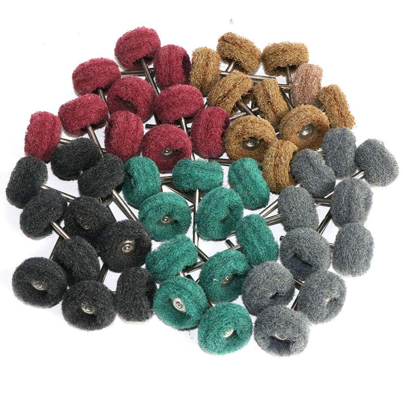 50PCS Abrasive Buffing Polishing Wheel Set for Rotary Tool,Mini scouring pad Brush Polishing kit, Removal of Rust,Deburring on Metal Surface,with 3mm Mandrel mix50pcs