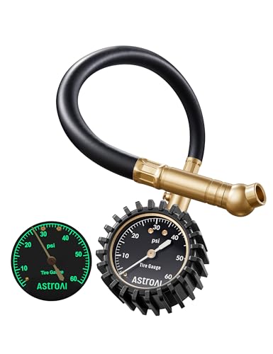 AstroAI 0-60 PSI tire pressure gauge with large glow dial and long handle for cars and SUVs