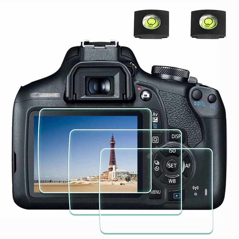 [Australia - AusPower] - Rebel T7 T6 Screen Protector for Canon EOS Rebel T7 T6 T5 DSLR Camera & Hot Shoe Cover, [2+3Pack] 0.3mm 9H Hardness Tempered Glass Flim Anti-Scrach Anti-Fingerprint Anti-Bubble 