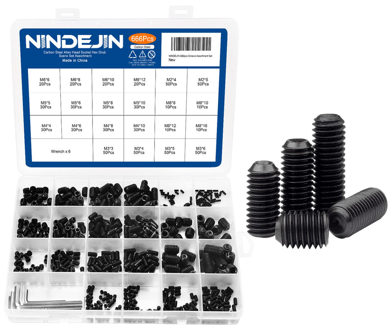 [Australia - AusPower] - NINDEJIN 666 pcs Set Screws, M2 M3 M4 M5 M6 M8 Metric Internal Hex Drive Screws & Allen Key Wrenches Assortment Kit, 12.9 Carbon Steel Socket Set Screws for Faucet, Bathroom Fixtures, Door Handles 666 Black Socket Set 