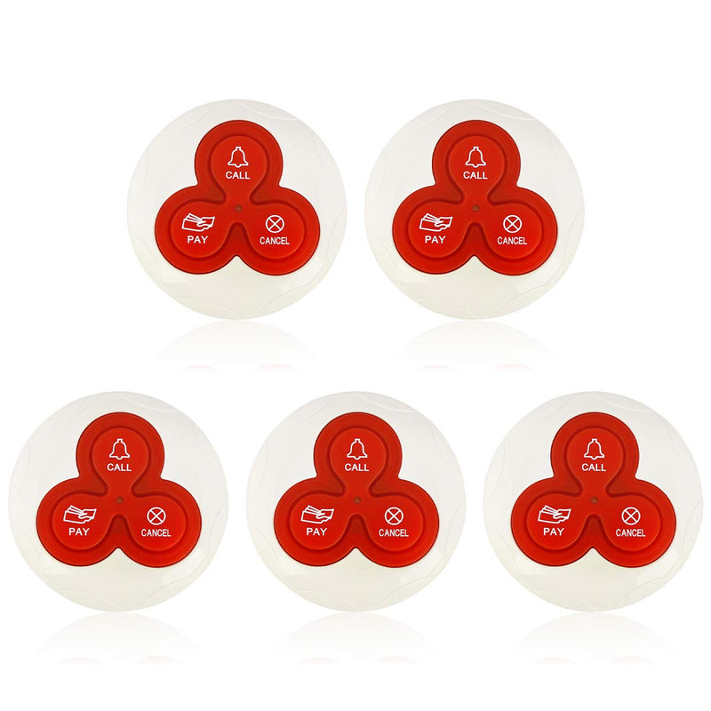 Retekess T114 Wireless Calling System Customers Caregiver Pager 5 PCS Waterproof 3-Key Call Buttons Compatible with T114 and T128 TD108 Receiver