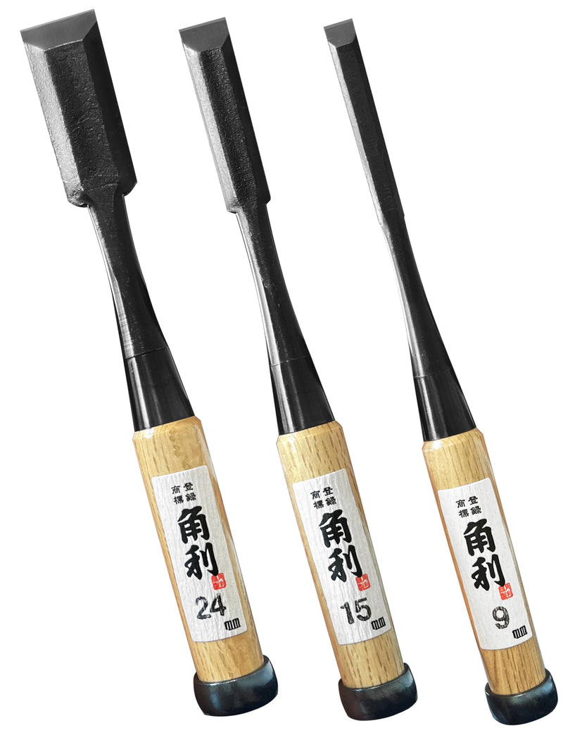 [Australia - AusPower] - KAKURI Japanese Wood Chisel Set 3 Piece for Woodworking, Made in JAPAN, Japanese Oire Nomi for Carve, Mortise, Dovetail, Sharp Japanese Carbon Steel Blade, White Oak Wood Handle 
