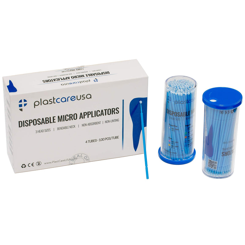[Australia - AusPower] - 400 Regular Tip Micro Applicator Brushes - Disposable Dental Microbrushes with Bendable Tip - Microswabs for Eyelash Extensions - Microbrush Applicator Sticks with Cotton Tip (Blue, 4 Tubes of 100) Blue 