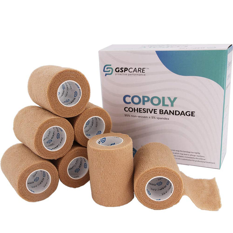 [Australia - AusPower] - Self Adhesive Wrap Cohesive Wrap Bandages 6 Count 3" x 5 Yards, Medical Tape, Adhesive Flexible Breathable First Aid Non Woven Rolls, Stretch Athletic, Ankle Sprains & Swelling, Sport Beige 6 Count (Pack of 1) 