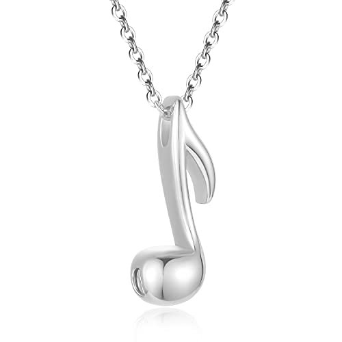 SIYUU Music Note Memorial Urn Pendant Ash Keepsake Necklace Stainless Steel Music Instrument Cremation Jewelry Silver