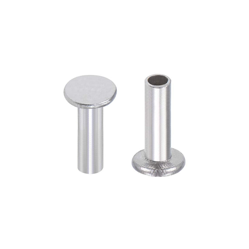 [Australia - AusPower] - uxcell 100 Pcs 2mm x 6mm Aluminum Flat Head Semi-Tubular Rivets Silver Tone M2 x 6mm 