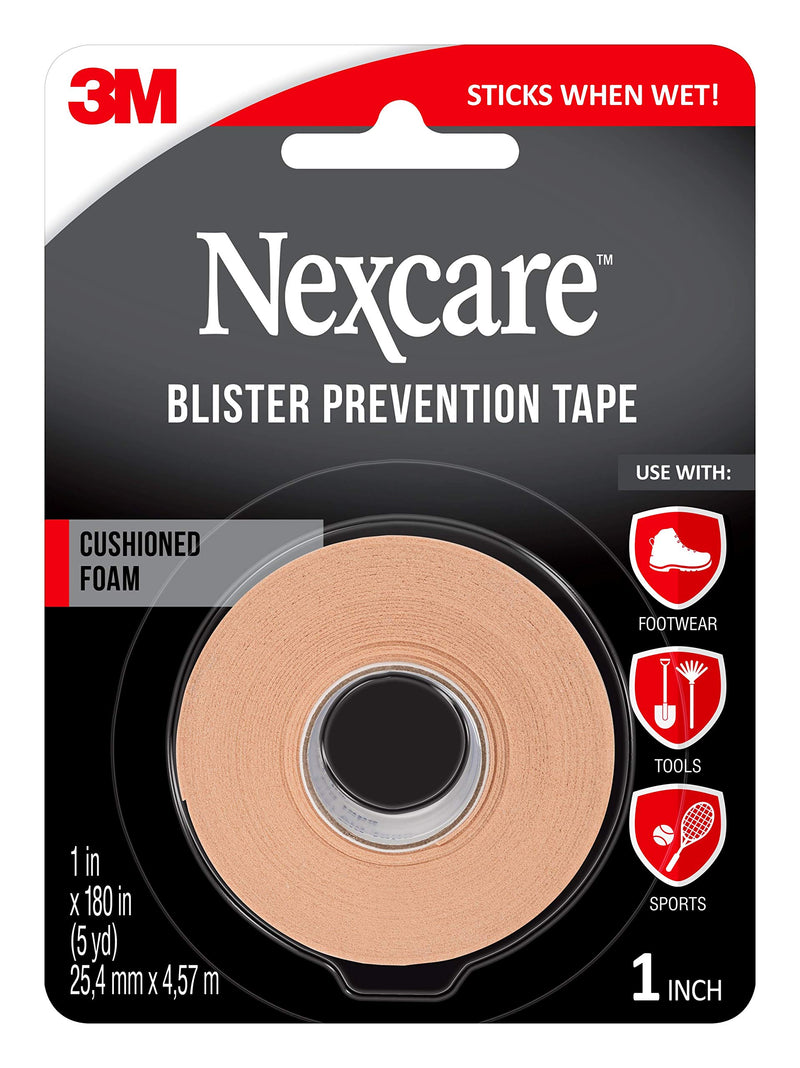 Nexcare Blister Prevention Tape, Waterproof Foam Medical Tape, Sticks Firmly to Skin to Help Prevent Blisters - 1 In x 5 Yds, 1 Roll of Tape 1 Pack
