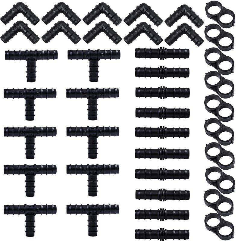 [Australia - AusPower] - URATOT 40 Pieces Drip Irrigation Fittings Kit 1/2" Tubing Set, 10 Tees, 10 Couplings, 10 Elbows and 10 End Cap Plugs Drip Irrigation Barbed Connectors for Drip Sprinkler Systems 