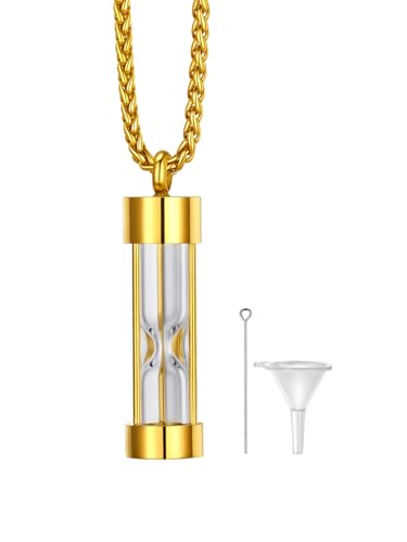 Richsteel Urn Necklaces for Ashes for Women Men Cremation Pendant 13-Gold Hourglass stainless steel - not personalized