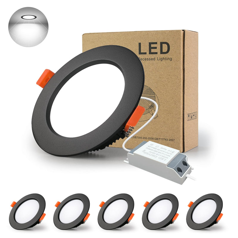 BAGZY LED Recessed Spotlights 220 V Black Spotlights Flat 5 W 500 Lumen Set of 5 Cool White 6000 K Cut-Out 70-80 mm CRI 80 Recessed Ceiling Spotlight for Bedroom Bathroom Living Room 5W+5 Stück