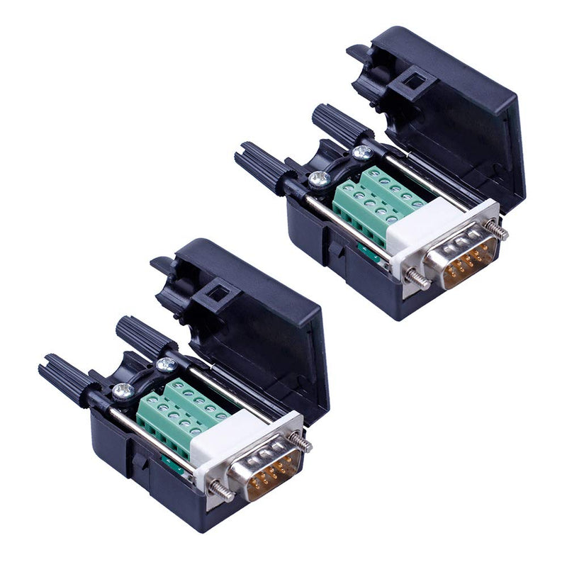 [Australia - AusPower] - Anmbest 2PCS DB9 Solderless RS232 D-SUB Serial to 9-pin Port Terminal Male Adapter Connector Breakout Board with Case Long Bolts Tail Pipe (2PCS Male) 2PCS Male 