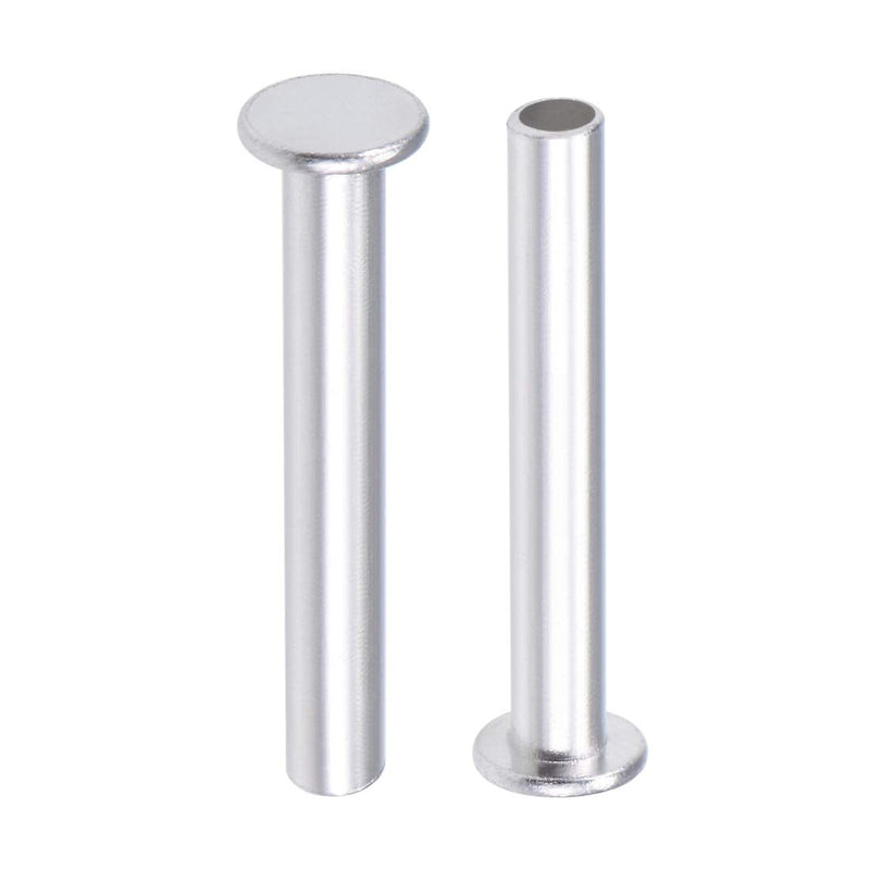 [Australia - AusPower] - uxcell 25 Pcs 5mm x 35mm Aluminum Flat Head Semi-Tubular Rivets Silver Tone 