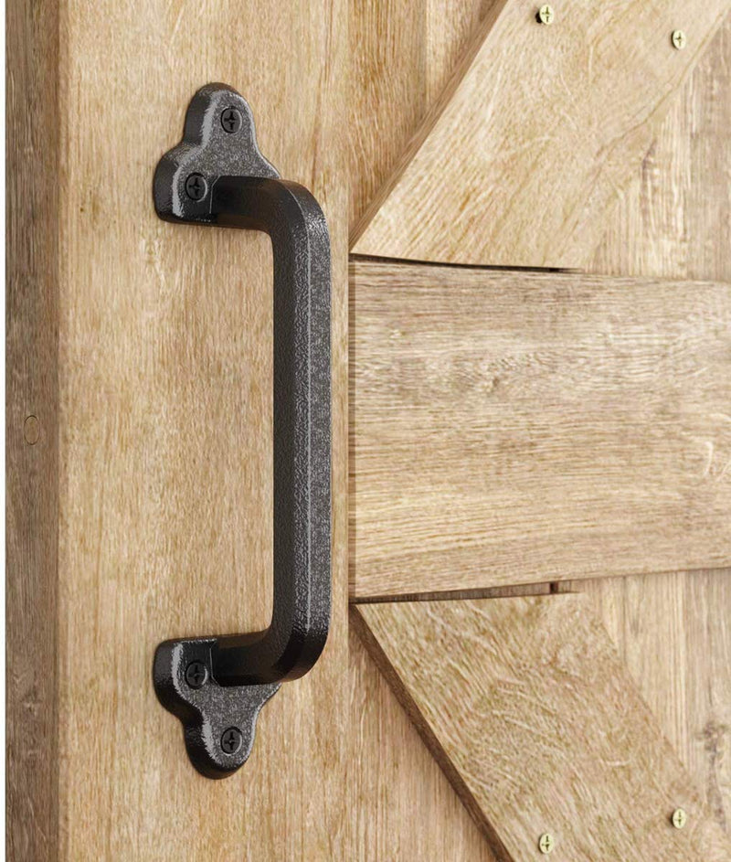 SMARTSTANDARD Heavy Duty 9" Antique Barn Door Handle, Large Rustic Retro Cast Iron Handle for Gates Garages Sheds Furniture, Black Powder Coated Finish, Square 1