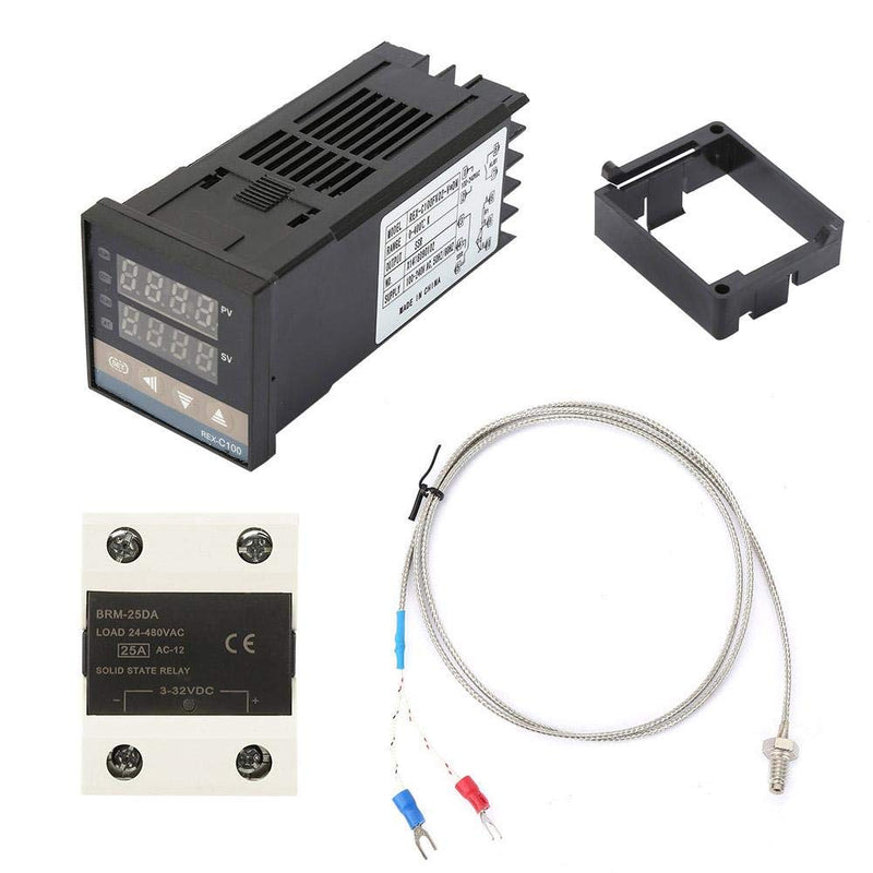 [Australia - AusPower] - REX-C100 PID Temperature Controller Kit with SSR and Thermocouple Digital Thermostat Controller 0‑400℃+ 25A SSR + 1m M6 K Type Thermocouple for Industrial Oven 