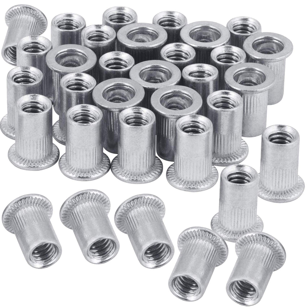 100 Pcs 1/4-20 Aluminum Flange Rivet Nuts, UNC Flat Head Threaded Insert Nut