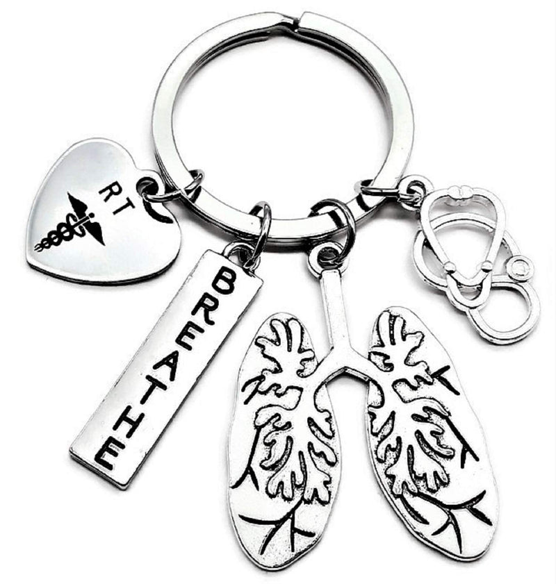 [Australia - AusPower] - Kit's Kiss RT Respiratory Therapist Keychain RT Respiratory Therapy Gift Lung Disease Care Stethoscope Anatomical Lung Specialist Breathe Pulmonary 