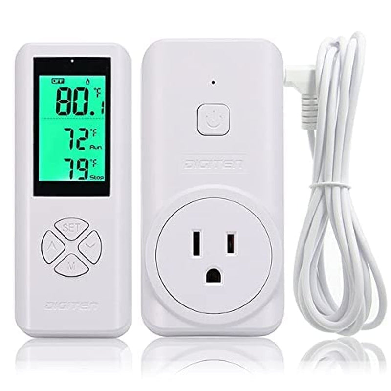 [Australia - AusPower] - DIGITEN WTC200 Wireless Temperature Controller Thermostat Outlet Remote Control Thermometer with 2m/6ft NTC Temp Sensor Probe Heating Cooling Mode for Fan Heater Greenhouse Homebrewing Reptile 1. White 