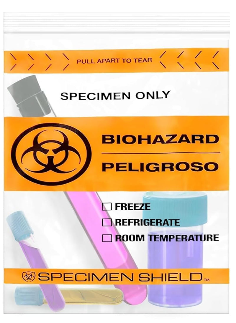 APQ Supply Biohazard Specimen Bags with Tear Strip, Clear Orange, 12 x 15 Inches, Pack of 100, Zipper Closure, 3-Wall Design for Document and Sample Storage 1 Count (Pack of 100) 12" x 15" Clear-Orange-Black / 3 Wall