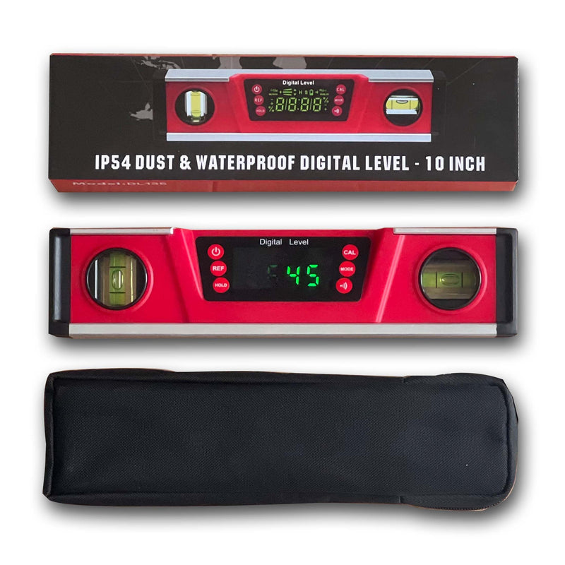 [Australia - AusPower] - Digital Angle Finder and Level Gauge 10 Inch - Magnetic Level with Neodymium Magnets & V-Groove Base, IP54 Water Resistant, Bright LED Display, Carrying Bag for Precision Engineering and Construction 