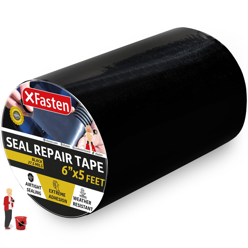 XFasten Waterproof Patch Seal Repair and Leak Shield Tape, 6-Inch x 5-Foot (Black, 6-Inch x 5-Foot) Black
