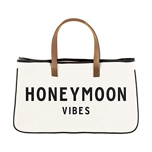 Santa Barbara Design Studio Tote Bag For Women Hold Everything Wedding 100% Cotton Canvas Shoulder Bag, Large, Honeymoon Vibes Black and White