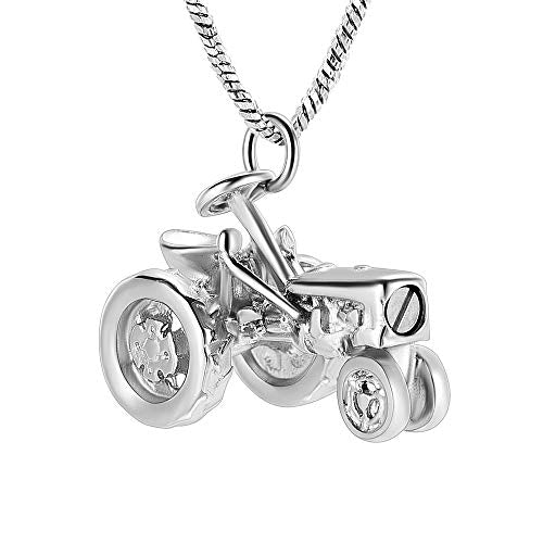Yinplsmemory Cremation Jewelry Tractor Urn Necklace for Ashes for Men Stainless Steel Tractor Charm Urn Locket Memorial Keepsake Ashes Jewelry Silver