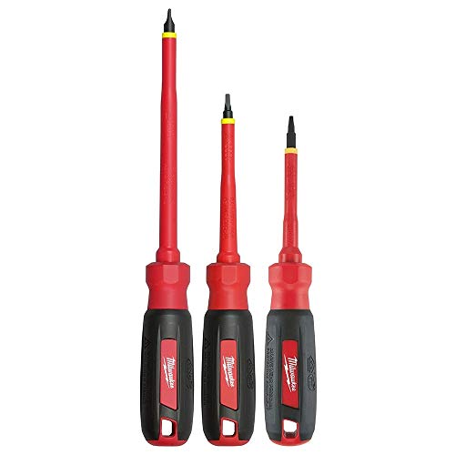 Milwaukee 3-piece 1000V insulated screwdriver set with assorted screwdrivers and ergonomic handles