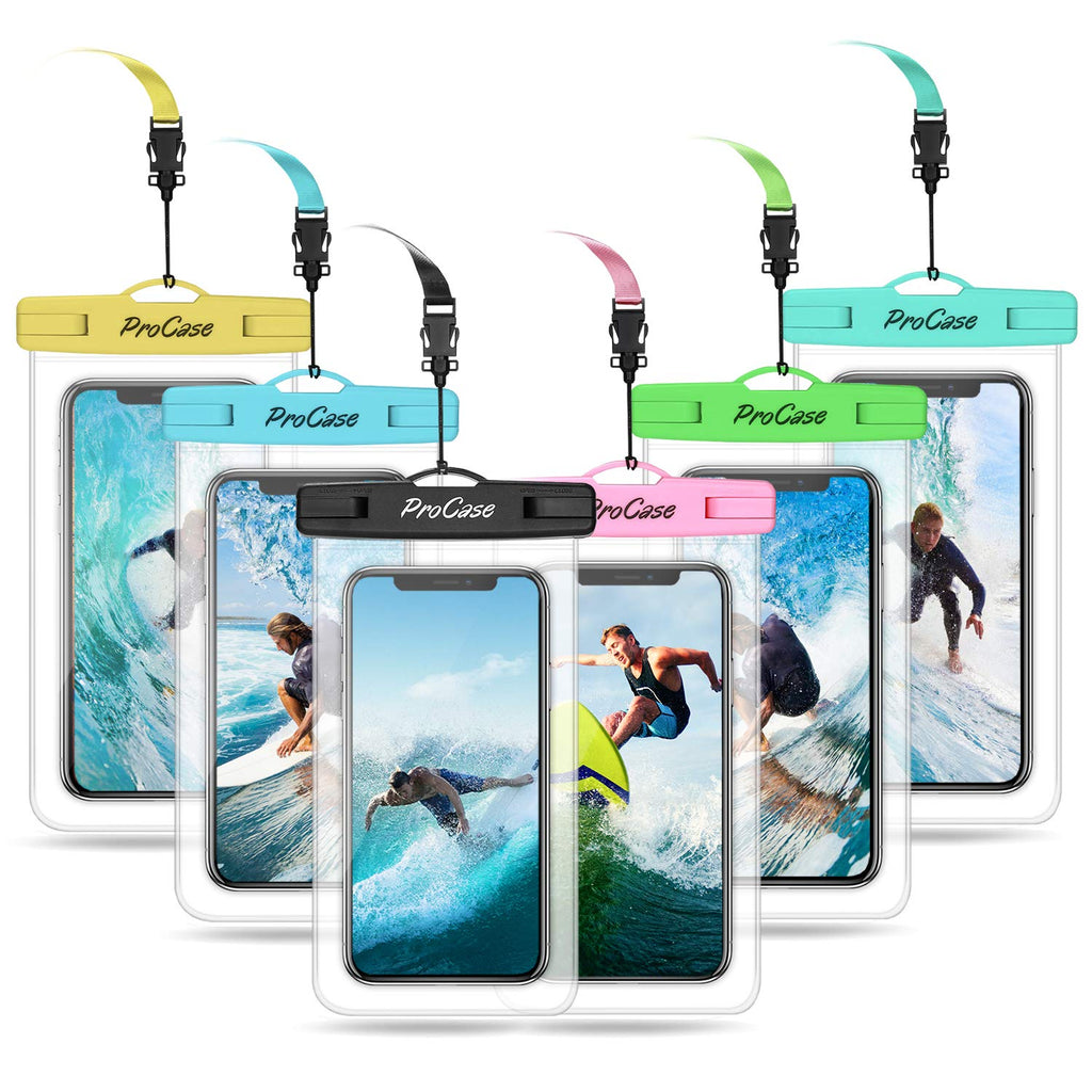 [Australia - AusPower] - 6 Pack Waterproof Phone Pouch Waterproof Phone Case for iPhone 15 14 13 12 11 Pro Max XS X, Cell Phone Pouch Holder with Lanyard for Galaxy S23 S22 S21 Pixel Up to 7.0" -Mixed Black /Blue/ Pink /Green /Yellow /Teal 