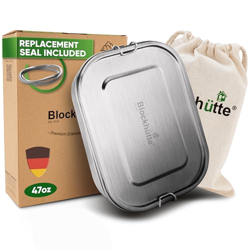 Blockhütte Stainless Steel Lunch Box for Adults I 47oz I Bento Box 3 Compartments with free Sealing, Leak-Proof Container, Metal Lunchbox for Travel, Work, Eco-Friendly Meal Storage Solution Silver