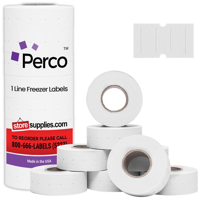 Perco 1 Line Freezer Adhesive White Labels - 1 Sleeve, 8,000 Blank Pricing Labels for Perco 1 Line Price and Date Guns