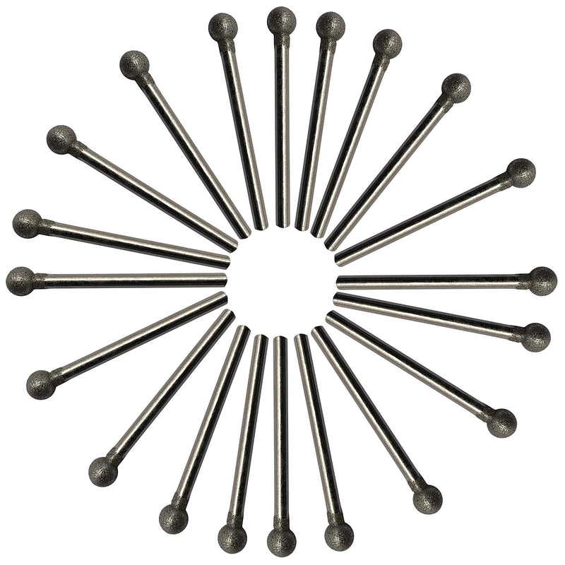 [Australia - AusPower] - 20Pcs Diamond Mounted Point, 6mm Ball Head, 3mm Shank, Diamond Grinding Bit Rotary Burrs, for Jade Stone Jewelry Ceramic Carving Polishing 