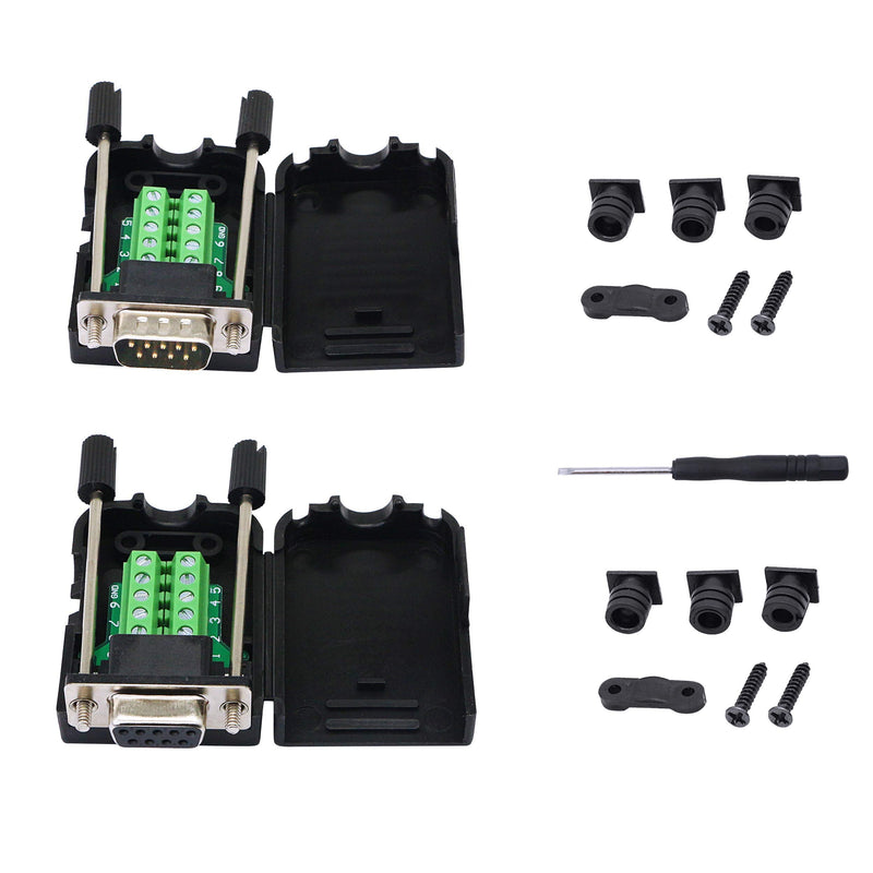 [Australia - AusPower] - SinLoon DB9 Connector Adapter RS232 Serial Port D-SUB Adapter Plate Breakout Board Solder-Free (1-Pair Male+Female with Screwdriver ，Black Rubber Core,Long Bolts) 